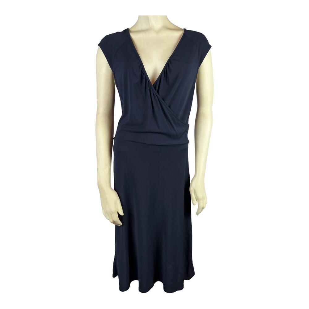 Ann Taylor Loft sz 10 Womens Navy Blue Rayon blend faux wrap dress